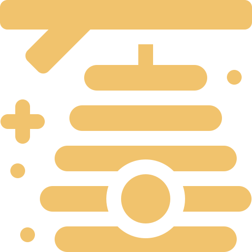 A stylized yellow icon of a beehive, reminiscent of sweet local honey, features a circular entrance at the bottom, two plus signs on the left, and a small stem on top.